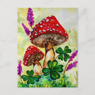 Postal Hongos afortunados y lavanda