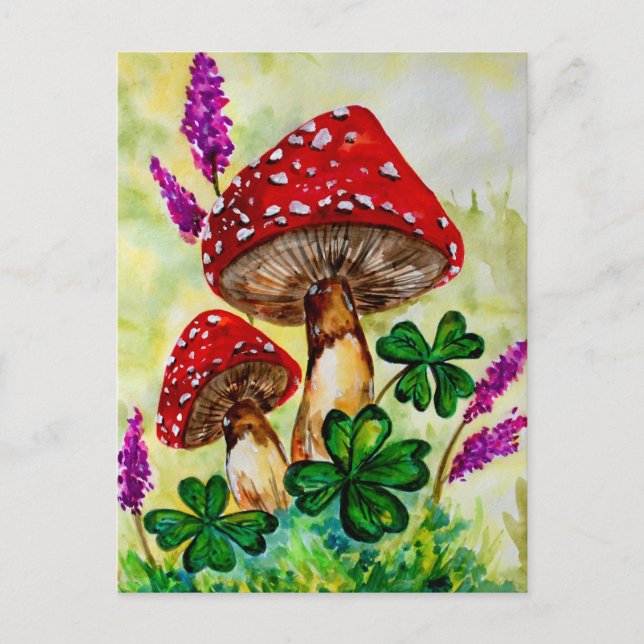 Postal Hongos afortunados y lavanda (Anverso)