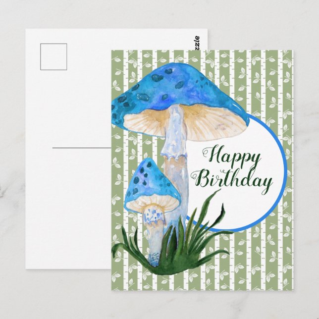 Postal Hongos azules en el cumpleaños de Aspen (Anverso / Reverso)