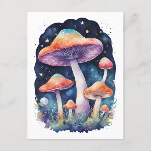 Postal Hongos Cósmicos Estilo de Arte Acuarela