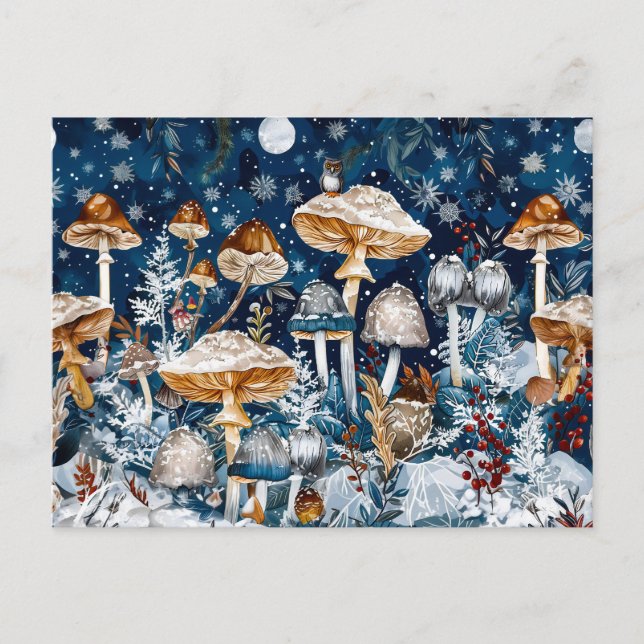 Postal Hongos fantasmas agrupados en escena nocturna (Anverso)