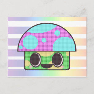 POSTAL HONGOS KAWAII CUADROS PARCHE PLAID