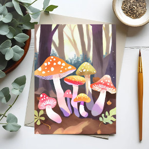 Postal Hongos Lindos   Bosque Acuarela