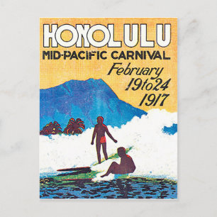 Postal Honolulu, carnaval del Pacífico medio, viaje vinta