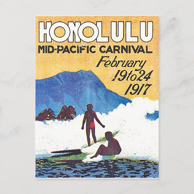 Postal Honolulu, carnaval del Pacífico medio, viaje vinta (Anverso)