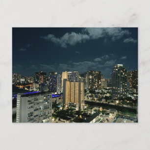 Postal Honolulu de Noche Oahu Hawaii Fotografía de Ciudad