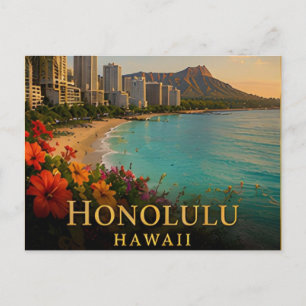 Postal Honolulu Hawái Costa Waikiki y Cultura Isleña 🗺️