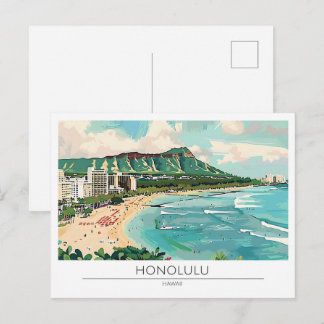 Postal Honolulu Hawái EE. UU. Arte Vintage Viajes