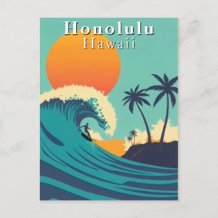 Postal Honolulu Hawái Viaje de Surf Vintage