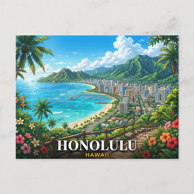Postal Honolulu Hawái Viajes (Anverso)