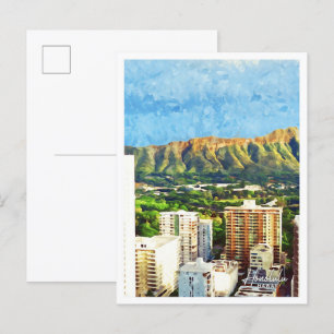 Postal Honolulu Hawaii Belleza Aceite Paint City Paisaje