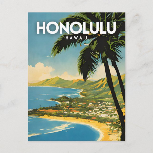 Postal Honolulu Hawaii Nostalgic Travel Art (Anverso)