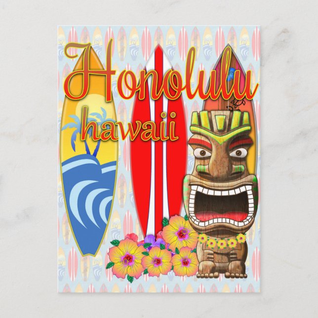 Postal Honolulu Hawaii Tiki Surf (Anverso)