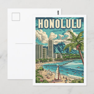 Postal Honolulu Hawaii USA Vintage Travel Place
