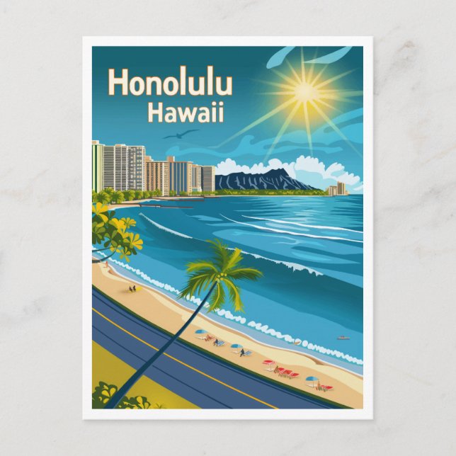 Postal Honolulu Hawaii - Viajes de época con vistas coste (Anverso)