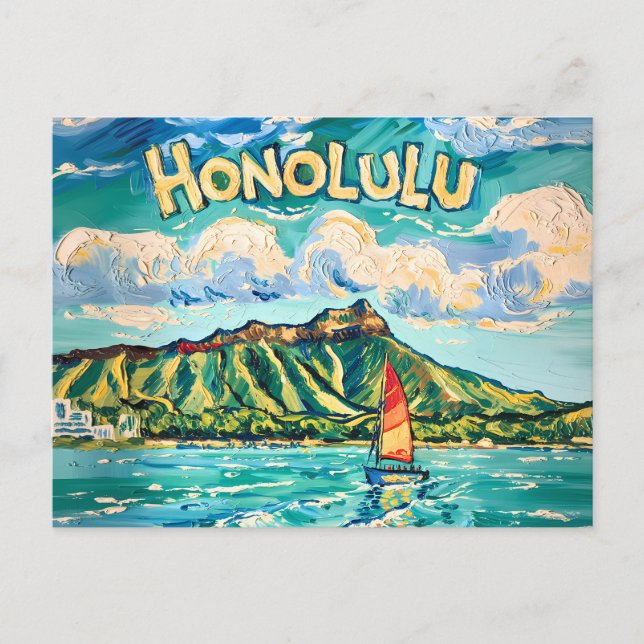 Postal Honolulu Hawaii Vintage Travel Van Gogh Landscape (Anverso)