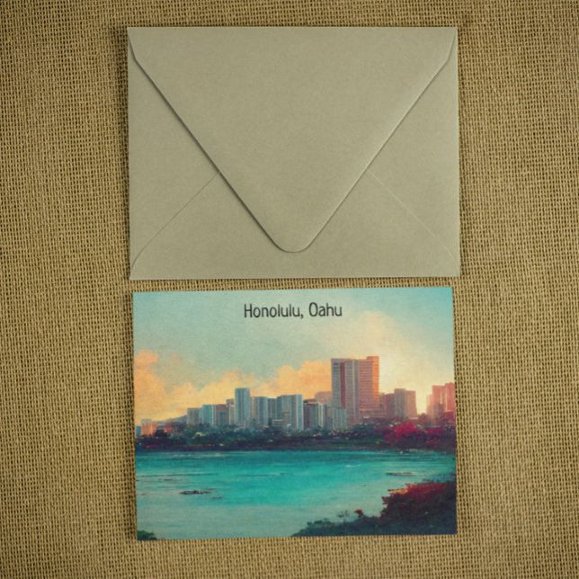 Postal Honolulu Oahu Panorama Vista Ciudad (honolulu oahu postcard)