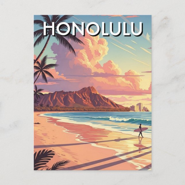 Postal Honolulu Playa Waikiki Oahu Hawaii Viajes (Anverso)