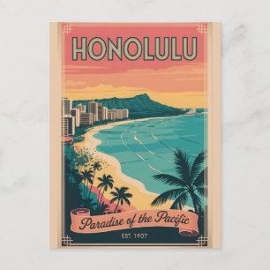 Postal Honolulu vintage Hawái Paraíso del Pacífico
