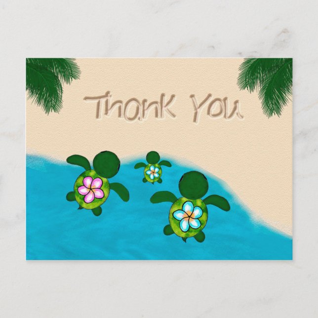 Postal Honu Baby BOY Sea TURTLE Gracias Niños Blue #281 (Anverso)