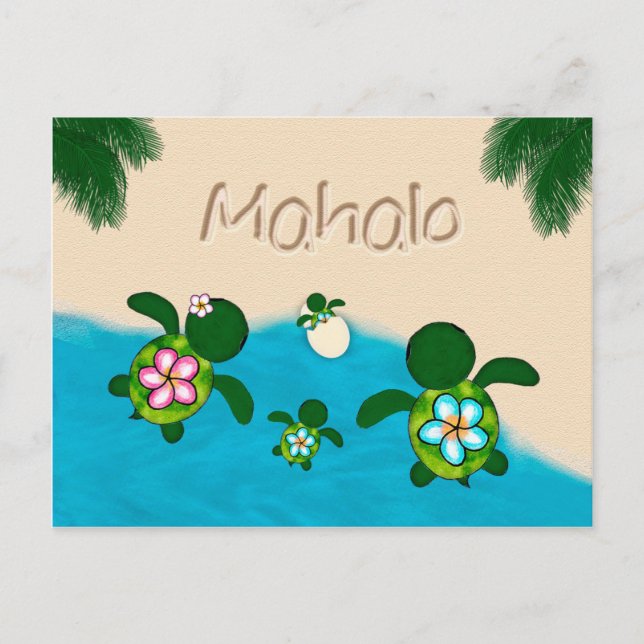Postal Honu Baby BOY Sea TURTLE Gracias Niños Blue #281 (Anverso)