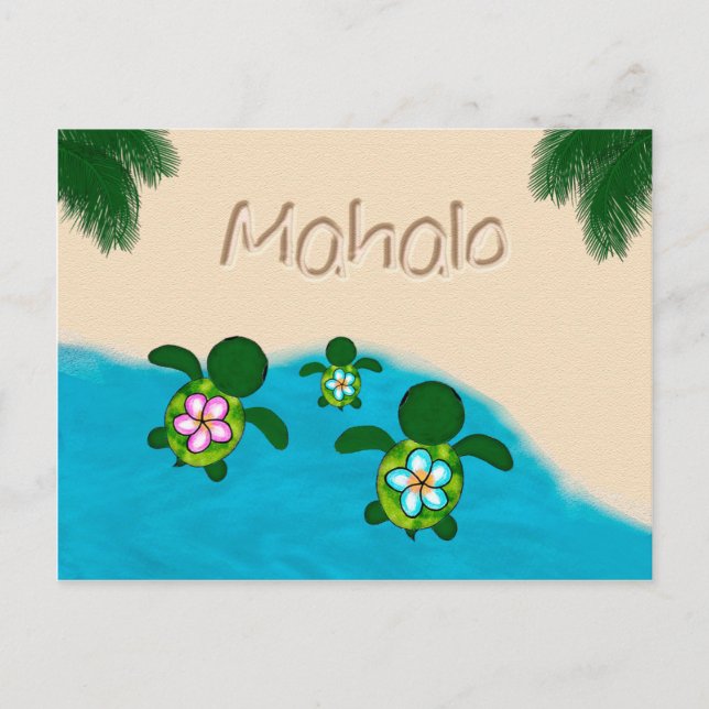 Postal Honu Baby BOY Sea TURTLE Gracias Niños Blue #281 (Anverso)