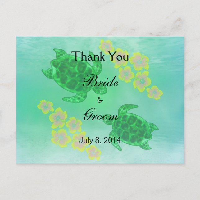 Postal Honu Boda hawaiano gracias (Anverso)