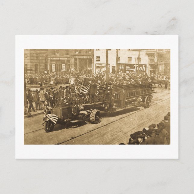 Postal Hook y Ladder en el desfile - Vinatge (Anverso)