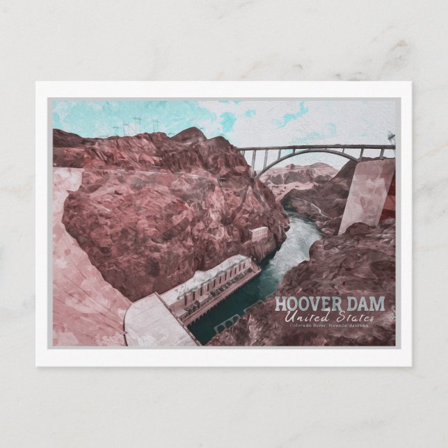 POSTAL HOOVER DAM WATERCOLOR - NEVADA - ARIZONA (Anverso)