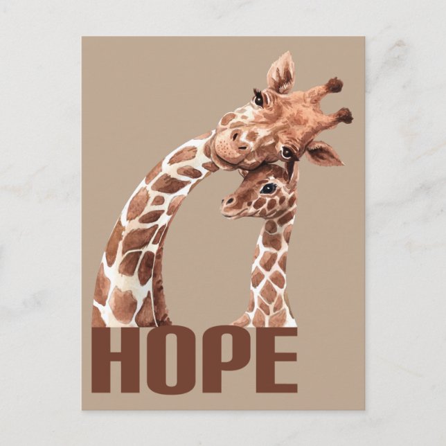Postal Hope Adorable Mamá y el Niño Giraffe (Anverso)