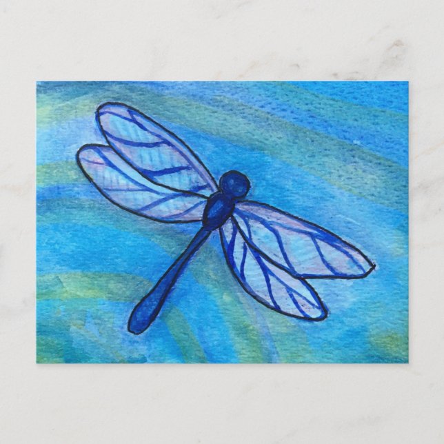 Postal Hopeant Blue Dragonfly Spirit Watercolor (Anverso)
