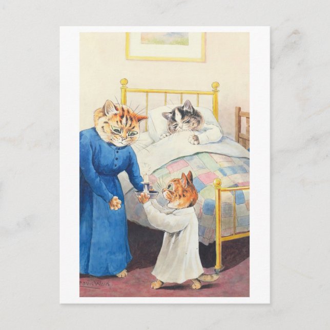 Postal Hora de la cama - Postcard de Louis Wain (Anverso)