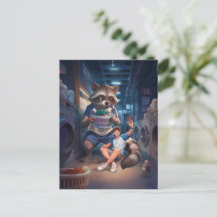 Postal Hora de la Colada – Selfie con un Mapache Gigante