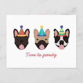 Postal Hora de Pawty Gorras de Fiesta de Bulldog Francés