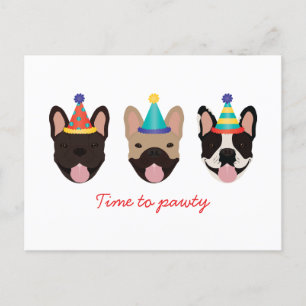 Postal Hora de Pawty Gorras de Fiesta de Bulldog Francés 