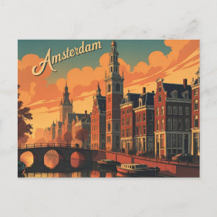 Postal Horizonte de Amsterdam al atardecer