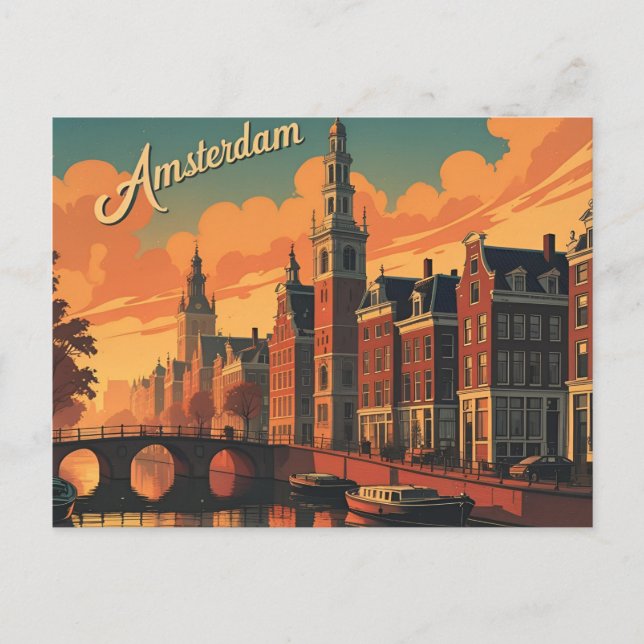 Postal Horizonte de Amsterdam al atardecer (Anverso)
