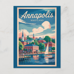 Postal Horizonte de Annapolis Maryland Arte de Viaje Vint