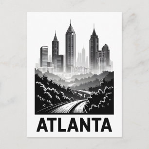 Postal Horizonte de Atlanta Georgia en negro y blanco est