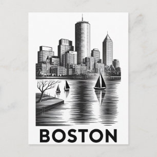 Postal Horizonte de Boston Massachusetts en Grabado de Ma