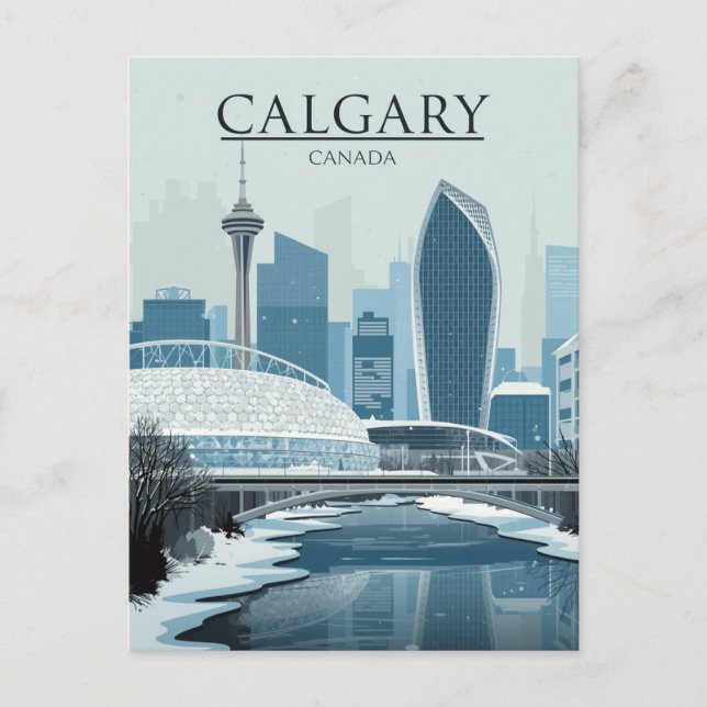 Postal Horizonte de Calgary Canadá Invierno Nieve (Anverso)