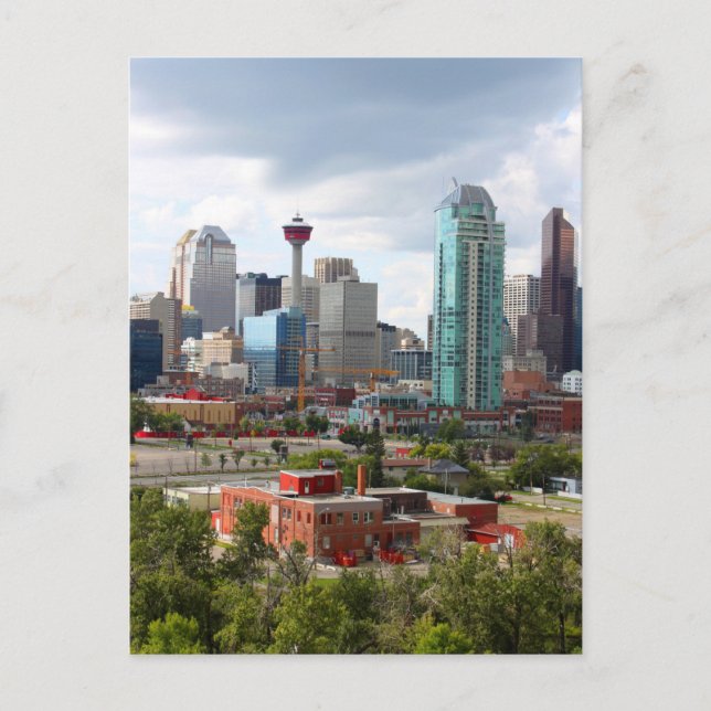 Postal horizonte de Calgary con edificios y torre (Anverso)