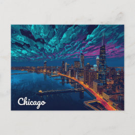 Postal Horizonte de Chicago al Anochecer