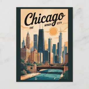 Postal Horizonte de Chicago Illinois Viaje Arte Vintage