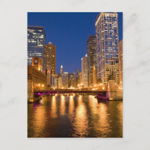 Postal Horizonte de Chicago, Illinois, y río Chicago en