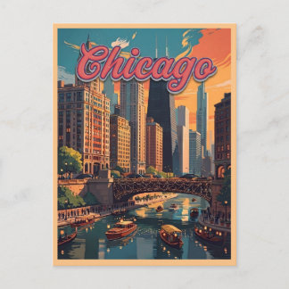 Postal Horizonte de Chicago junto al río