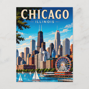 Postal Horizonte de Chicago y Lago Michigan