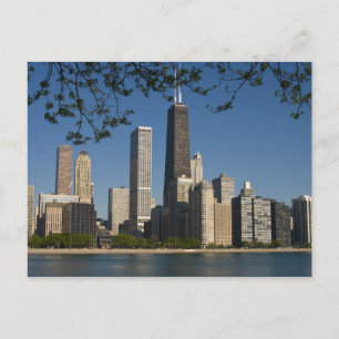 Postal horizonte de Chicago y lago Michigan, orilla del l