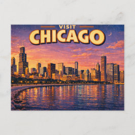 Postal horizonte de Chicago y lago Michigan por la tarde