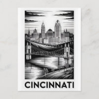 Horizonte de Cincinnati Ohio en Grabado en Madera 